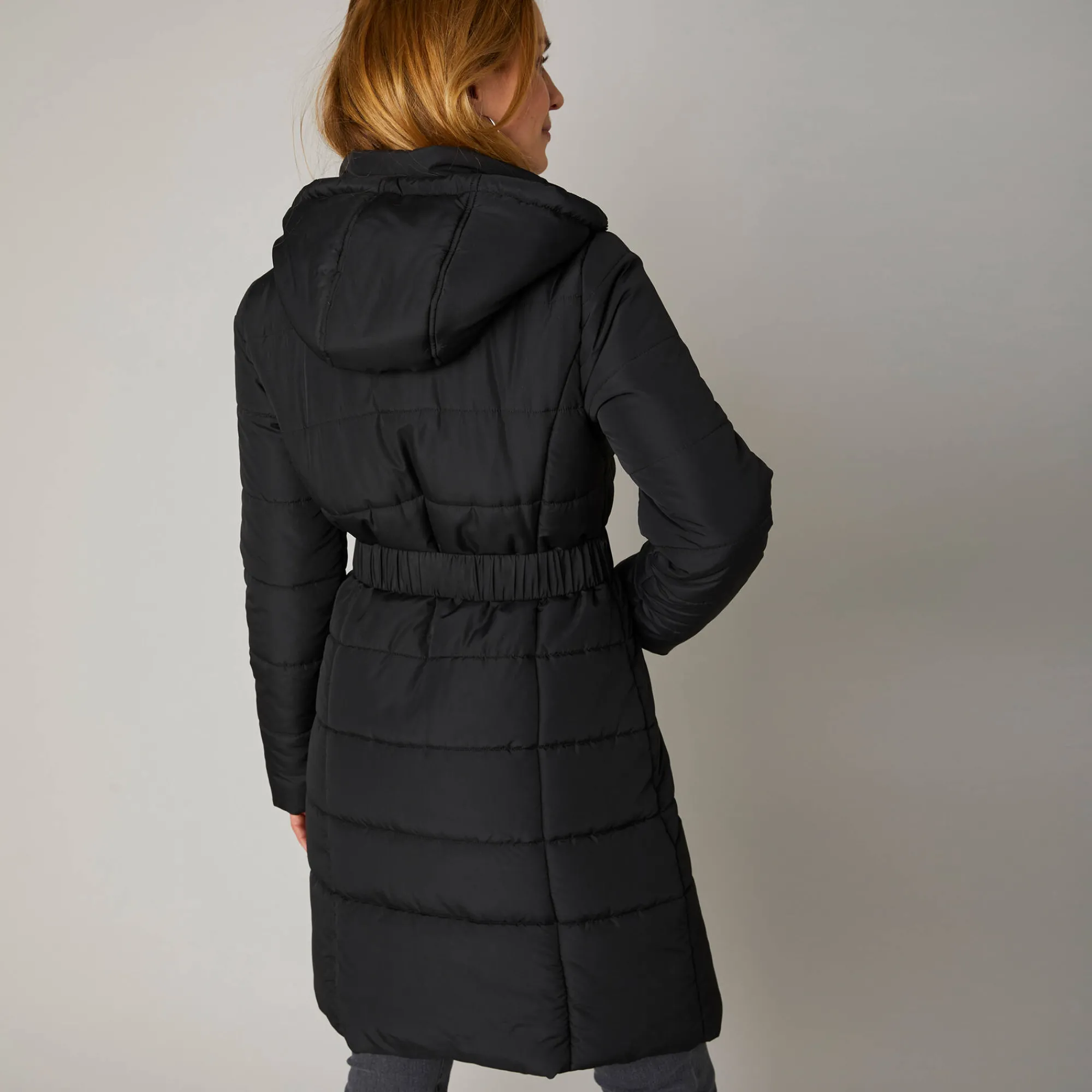 Parka En Donsjas<Colors&Co Lange gewatteerde jas met ceintuur zwart