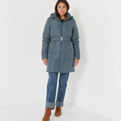 Parka En Donsjas<Colors&Co Lange gewatteerde jas met ceintuur blauwgrijs