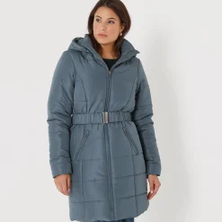 Parka En Donsjas<Colors&Co Lange gewatteerde jas met ceintuur blauwgrijs