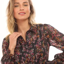Feestoutfits Dames|Jurk<Blancheporte Lange hemdjurk in jacquardvoile met bloemenprint zwart / violine