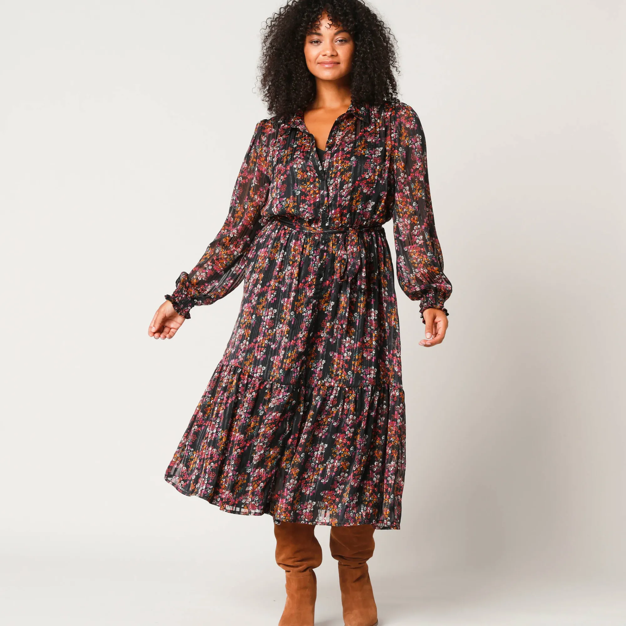 Feestoutfits Dames|Jurk<Blancheporte Lange hemdjurk in jacquardvoile met bloemenprint zwart / violine