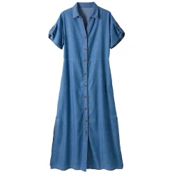 Jurk<Blancheporte Lange hemdjurk in jeans, korte mouwen stone