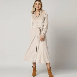 Jurk<Blancheporte Lange hemdjurk in velours, lange mouwen zandkleur