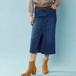Rok<Blancheporte Lange jeansrok, kleine lengtes stone