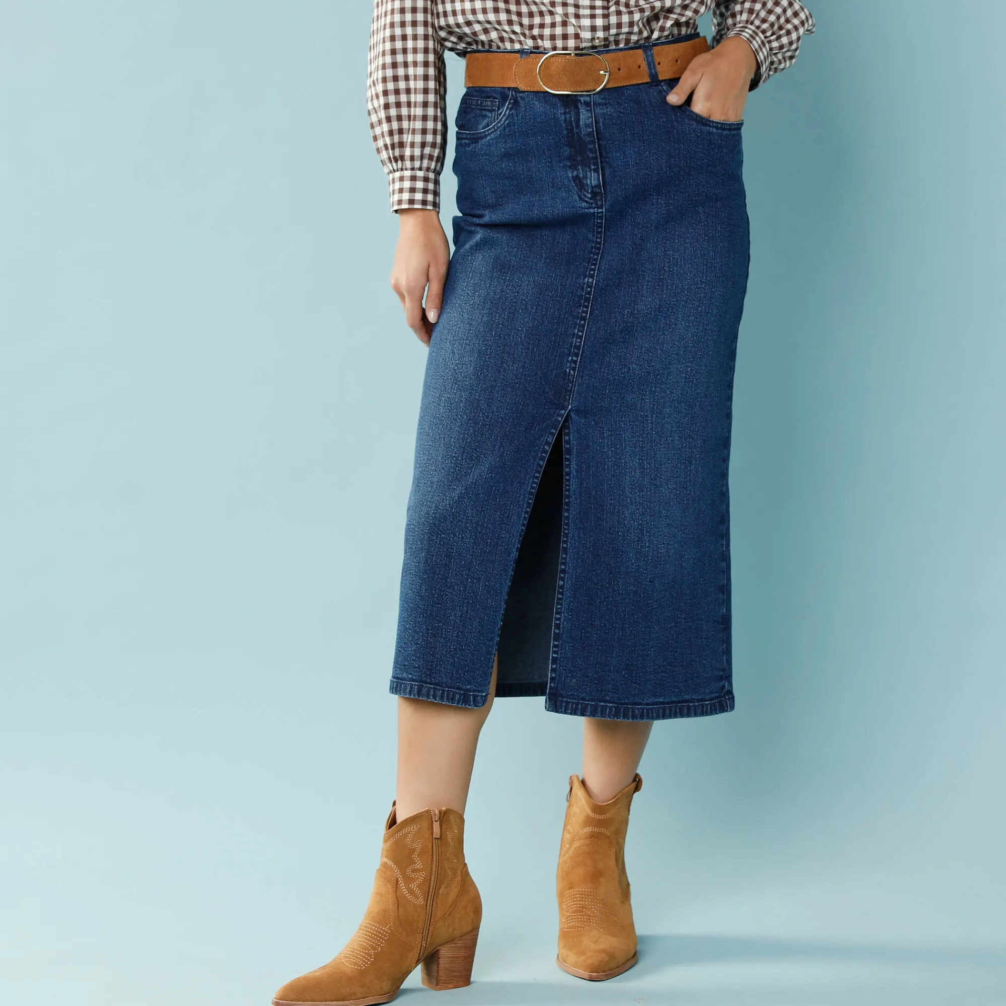 Rok<Blancheporte Lange jeansrok, kleine lengtes stone
