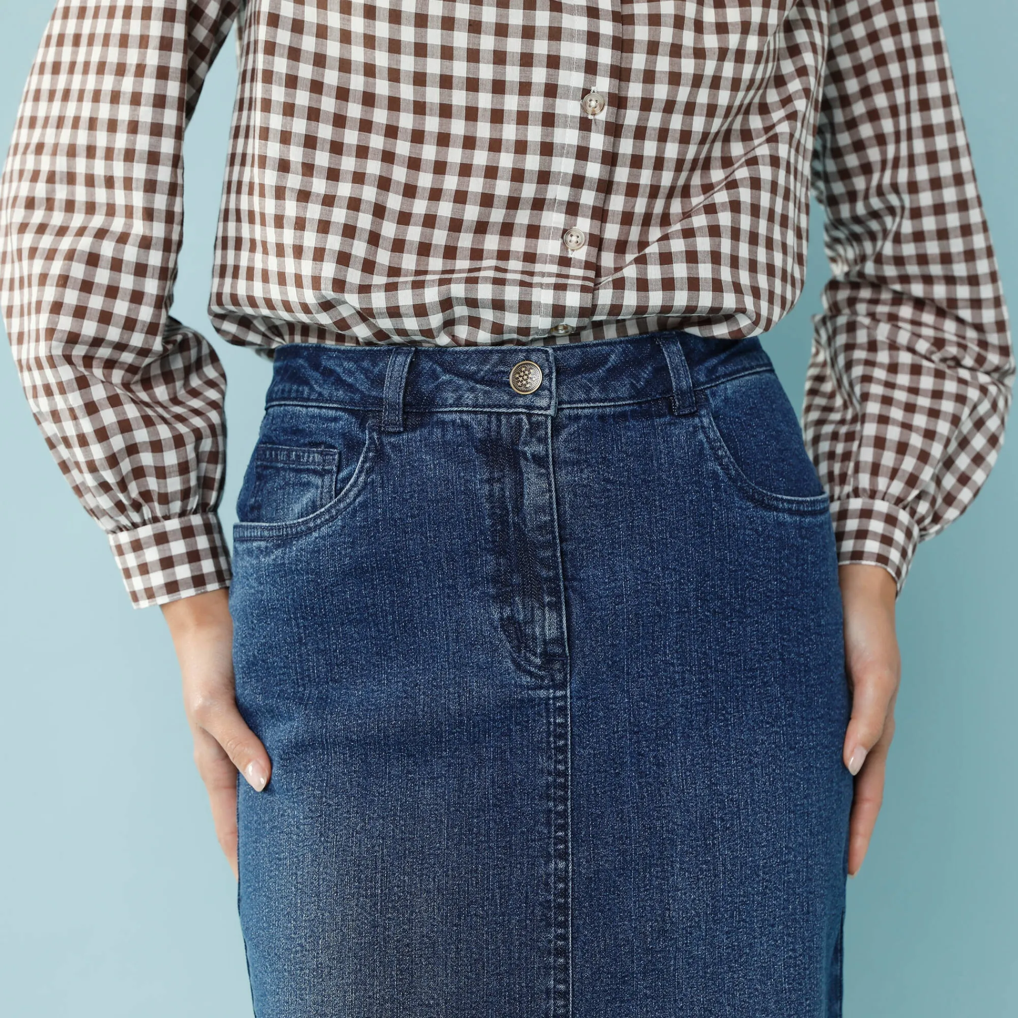 Rok<Blancheporte Lange jeansrok, kleine lengtes stone