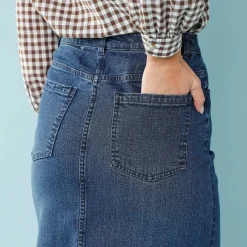 Rok<Blancheporte Lange jeansrok, kleine lengtes stone