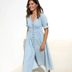Jurk<Blancheporte Lange jurk in denim, uitlopend bleached