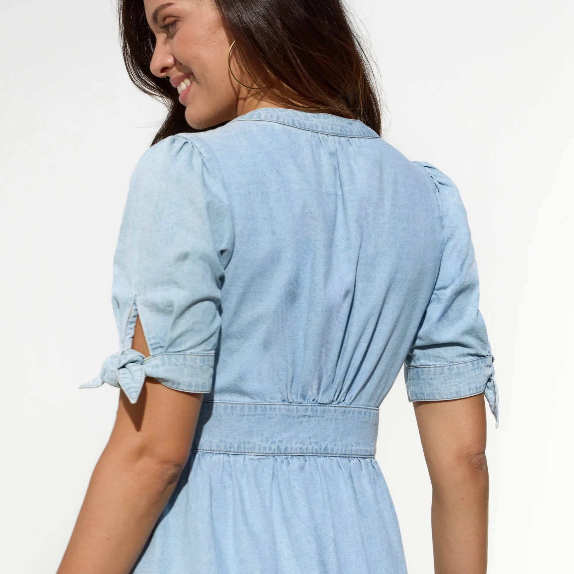 Jurk<Blancheporte Lange jurk in denim, uitlopend bleached