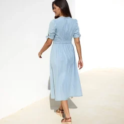 Jurk<Blancheporte Lange jurk in denim, uitlopend bleached