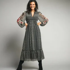 Jurk<Lora Zellini Lange jurk in voile, etnische print zwart / beige