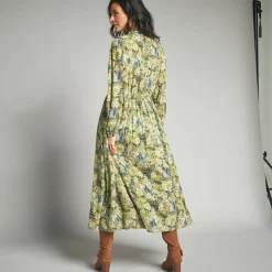 Jurk<Lora Zellini Lange jurk met bloemenprint en afwerkingen in macramé marine / groen