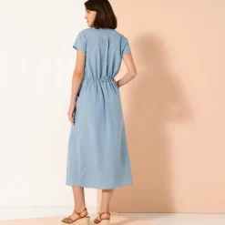 Jurk<Blancheporte Lange jurk met ritskraag, licht denim bleached