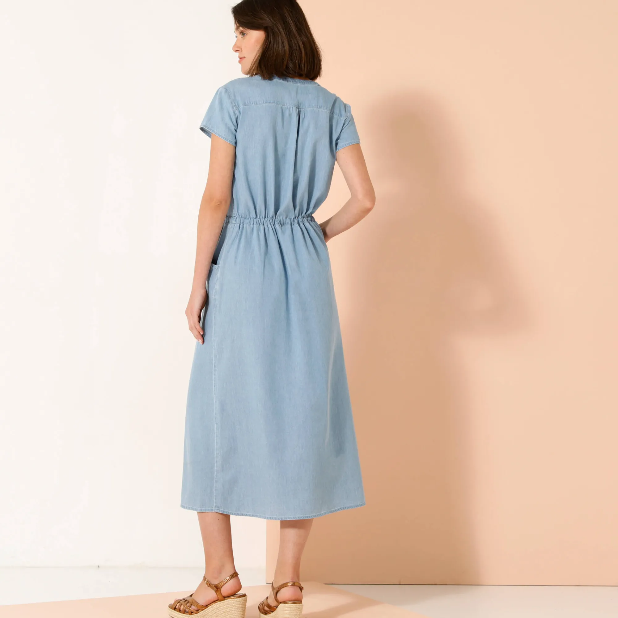 Jurk<Blancheporte Lange jurk met ritskraag, licht denim bleached
