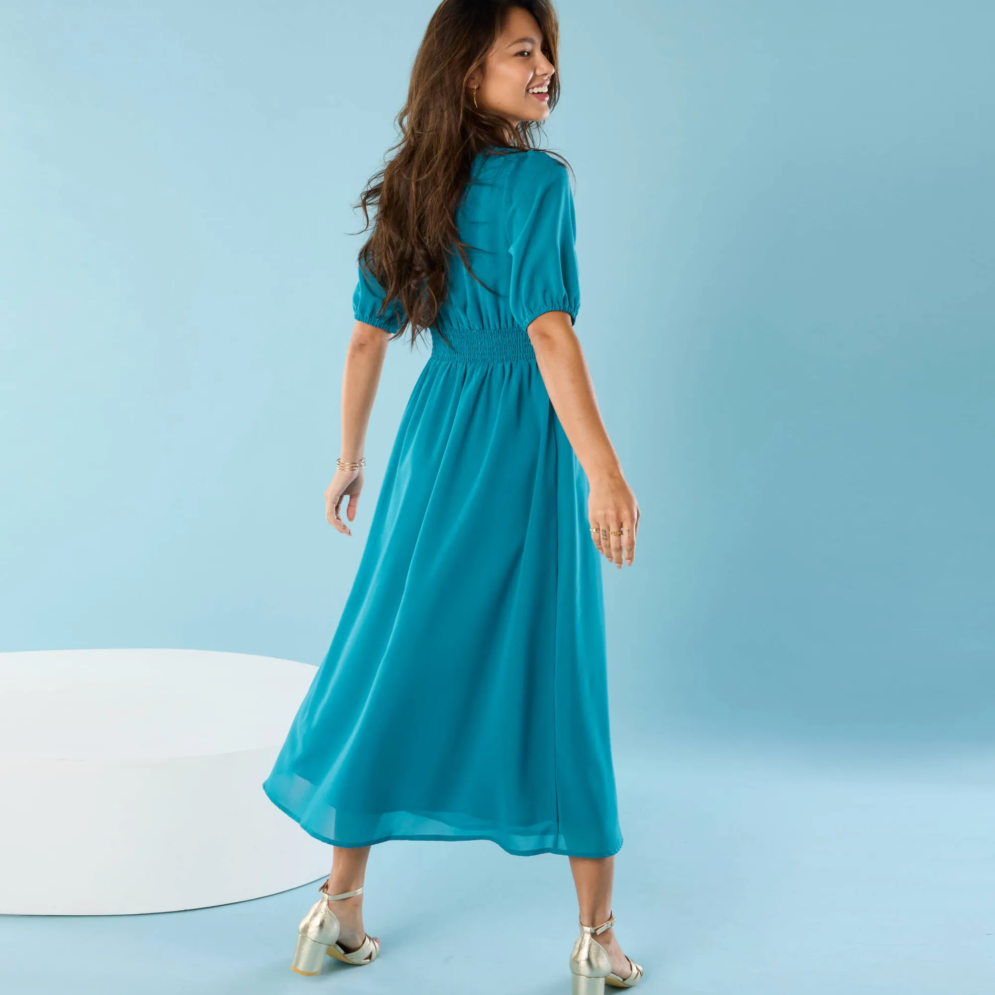 Jurk<Blancheporte Lange jurk voor Kleine Lengtes, effen voile eendengroen