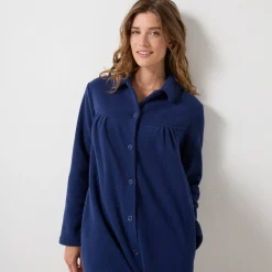 Peignoir En Kamerjas<Blancheporte Lange kamerjas in fleece, Claudinekraagje marine