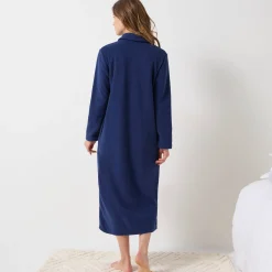 Peignoir En Kamerjas<Blancheporte Lange kamerjas in fleece, Claudinekraagje marine
