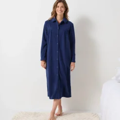 Peignoir En Kamerjas<Blancheporte Lange kamerjas in fleece, Claudinekraagje marine