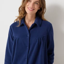 Peignoir En Kamerjas<Blancheporte Lange kamerjas in fleece, Claudinekraagje marine