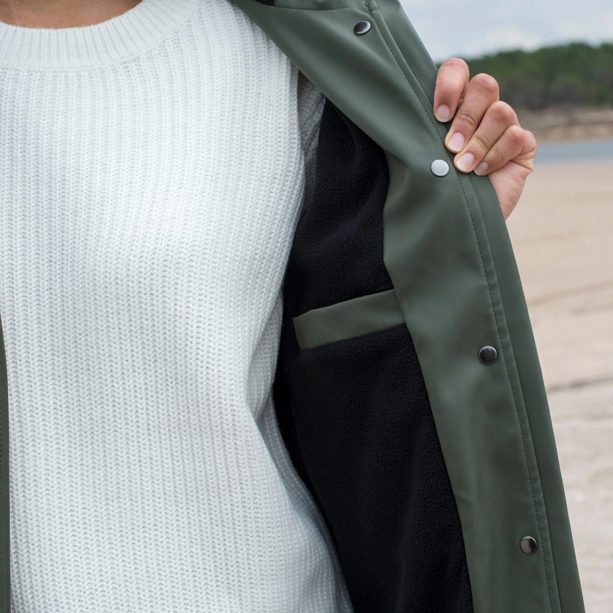 Parka En Donsjas<Blancheporte Lange regenjas, gevoerd met fleece, gerecycleerd polyester** kaki