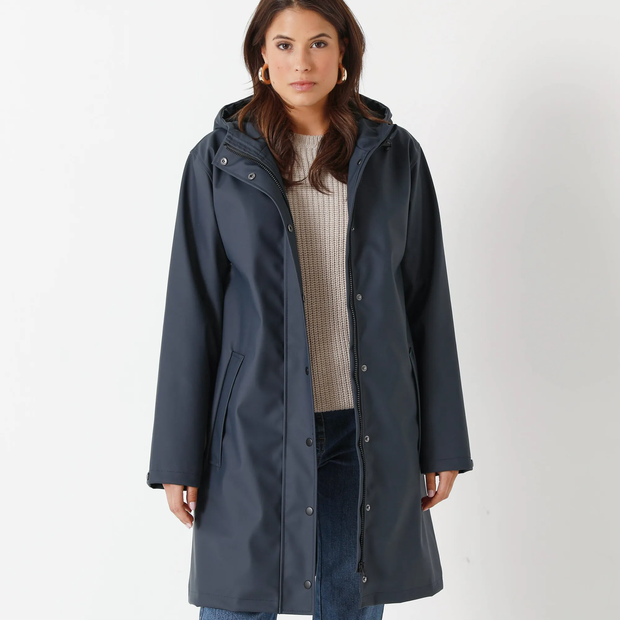 Parka En Donsjas<Blancheporte Lange regenjas, gevoerd met fleece, gerecycleerd polyester** marine