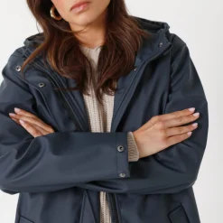 Parka En Donsjas<Blancheporte Lange regenjas, gevoerd met fleece, gerecycleerd polyester** marine