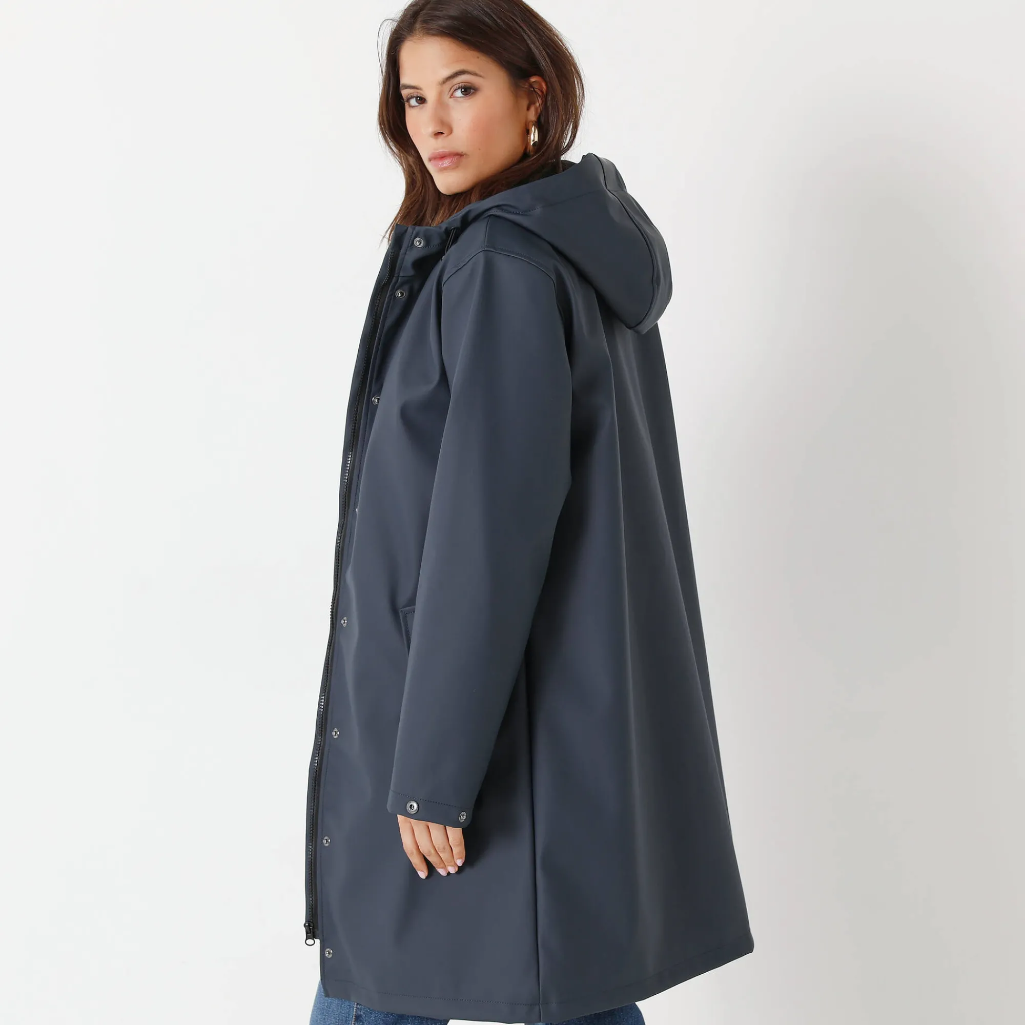 Parka En Donsjas<Blancheporte Lange regenjas, gevoerd met fleece, gerecycleerd polyester** marine