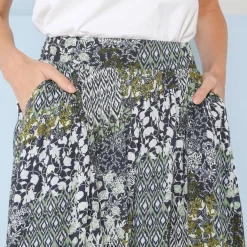 Rok<Blancheporte Lange rok in bedrukte crepon blauw / groen
