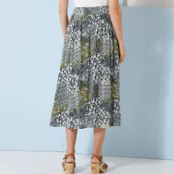 Rok<Blancheporte Lange rok in bedrukte crepon blauw / groen