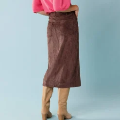 Rok<Blancheporte Lange rok in ribvelours, kleine lengtes chocolade