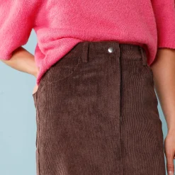 Rok<Blancheporte Lange rok in ribvelours, kleine lengtes chocolade