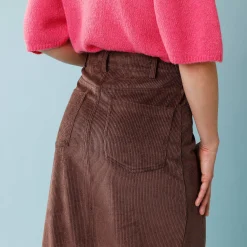 Rok<Blancheporte Lange rok in ribvelours, kleine lengtes chocolade