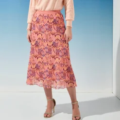 Rok<Blancheporte Lange rok met ikatprint, elastische taille roze