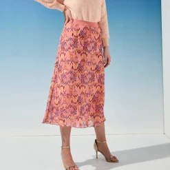 Rok<Blancheporte Lange rok met ikatprint, elastische taille roze