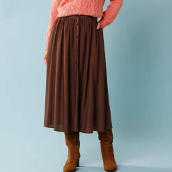 Feestoutfits Dames|Rok<Blancheporte Lange rok met knopen voor kleine lengtes chocolade