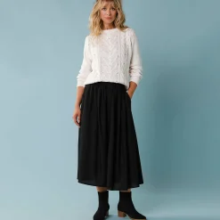 Feestoutfits Dames|Rok<Blancheporte Lange rok met knopen voor kleine lengtes zwart