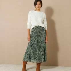 Rok<Blancheporte Lange rok met plissé, voile met luipaardprint kaki / zwart