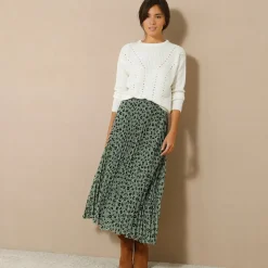 Rok<Blancheporte Lange rok met plissé, voile met luipaardprint kaki / zwart