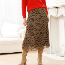Rok<Blancheporte Lange rok met plissé, voile met luipaardprint taupe / zwart
