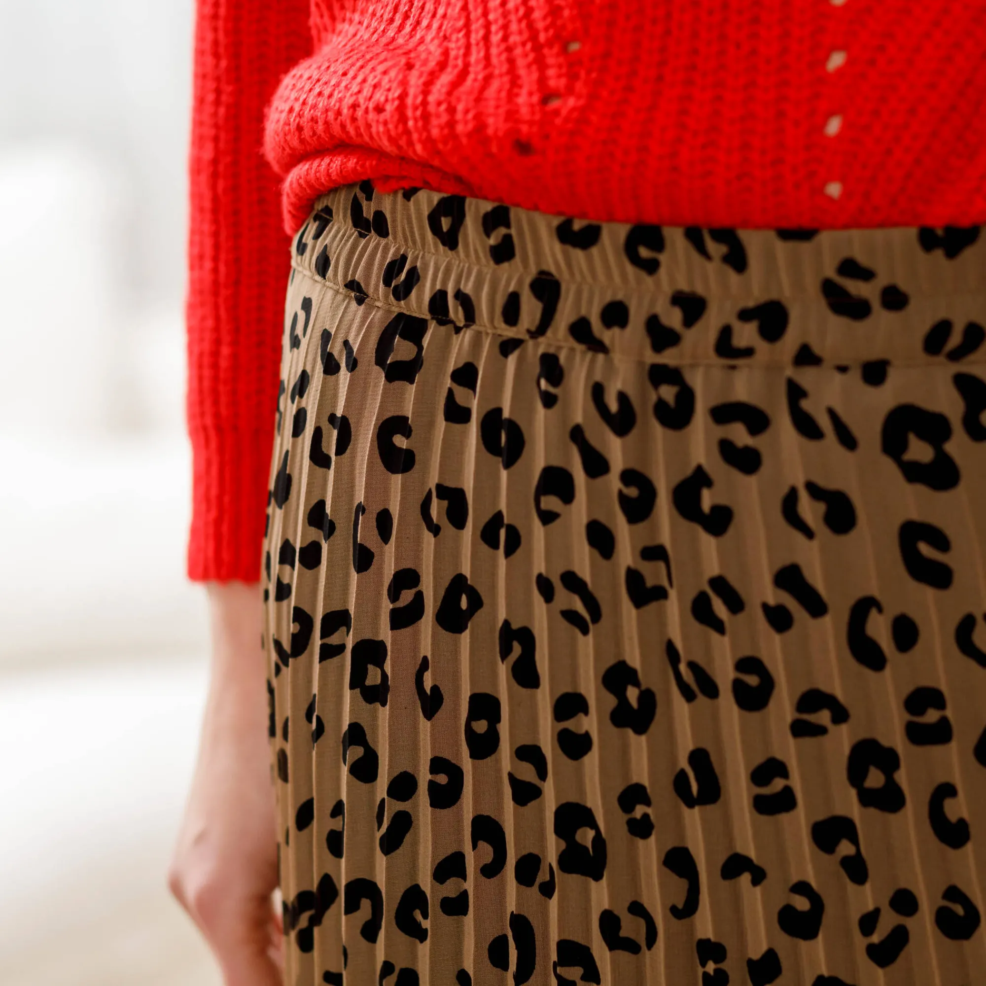 Rok<Blancheporte Lange rok met plissé, voile met luipaardprint taupe / zwart