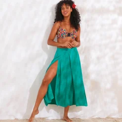 Rok<Blancheporte Lange rok met split, effen crepon groen