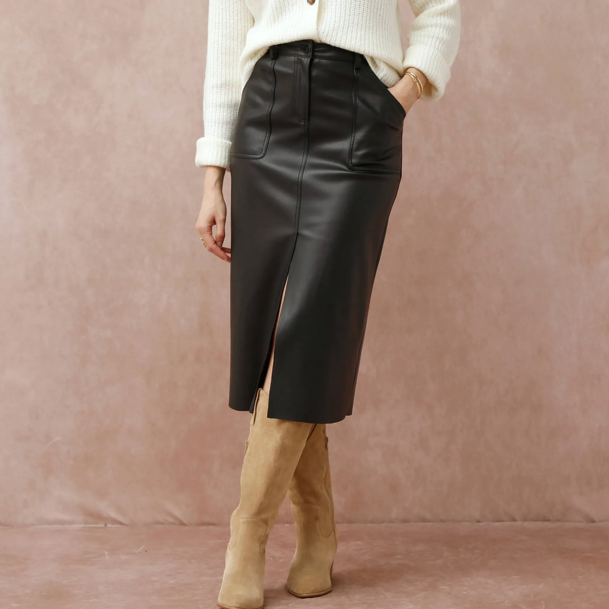 Rok<Blancheporte Lange rok met split, leeraspect(**) zwart