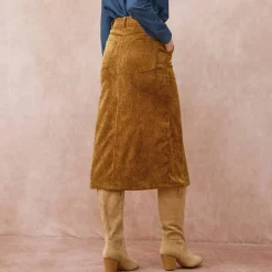 Rok<Blancheporte Lange rok met split, ribvelours havanna