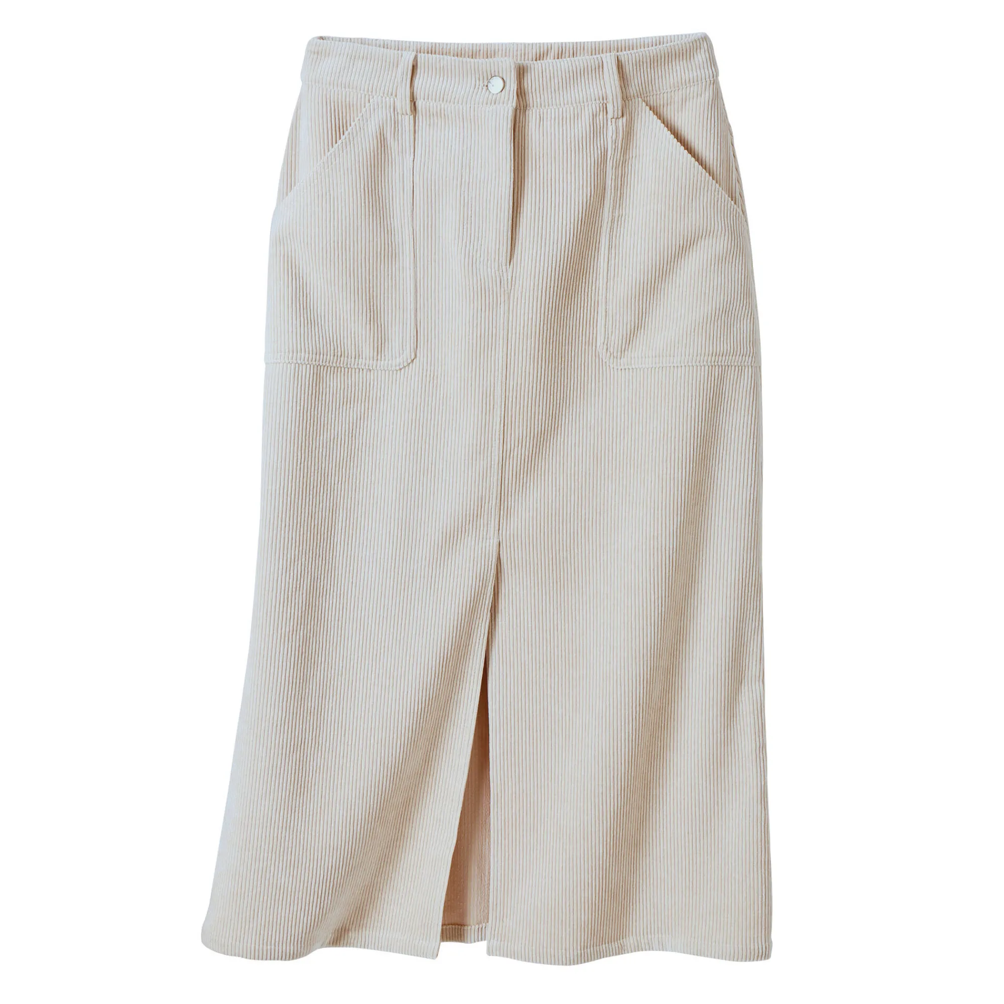 Rok<Blancheporte Lange rok met split, ribvelours grijsbeige