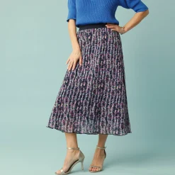 Rok<Blancheporte Lange rok voor Kleine Lengtes, bedrukte voile marine / ecru
