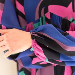 Jurk<Blancheporte Lange, soepele en bedrukte jurk met V-hals, viscose marine / violine