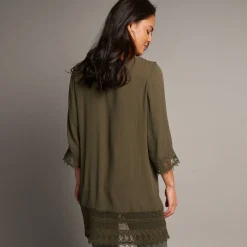 Bloes En Tuniek<Blancheporte Lange tuniek met macramé en 3/4-mouwen kaki