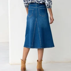 Rok<Blancheporte Lange, uitlopende rok in jeans stone used