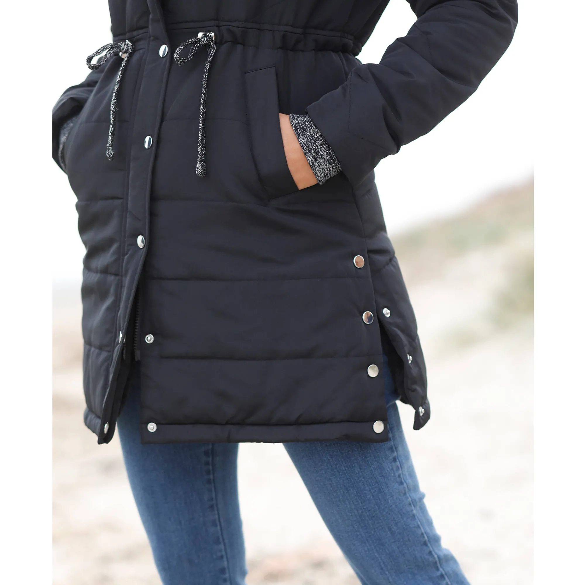Parka En Donsjas<Blancheporte Lange waterafstotende en gematelasseerde jas zwart