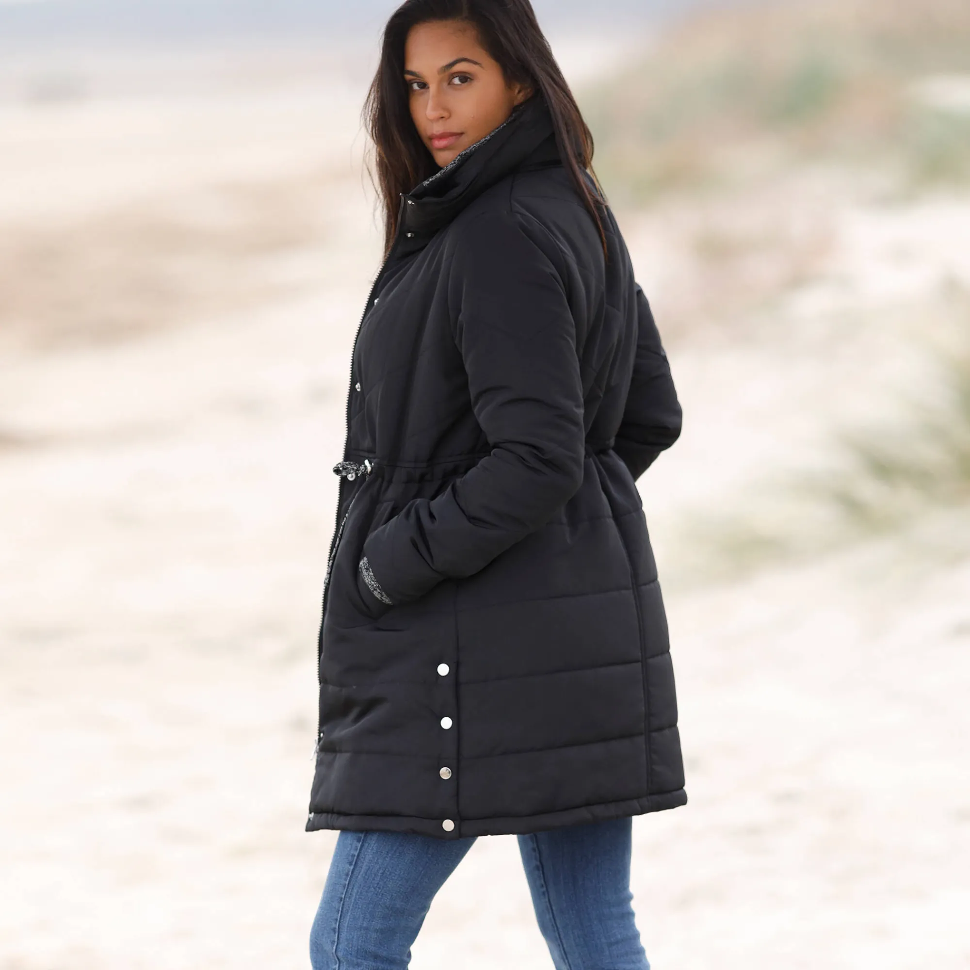 Parka En Donsjas<Blancheporte Lange waterafstotende en gematelasseerde jas zwart